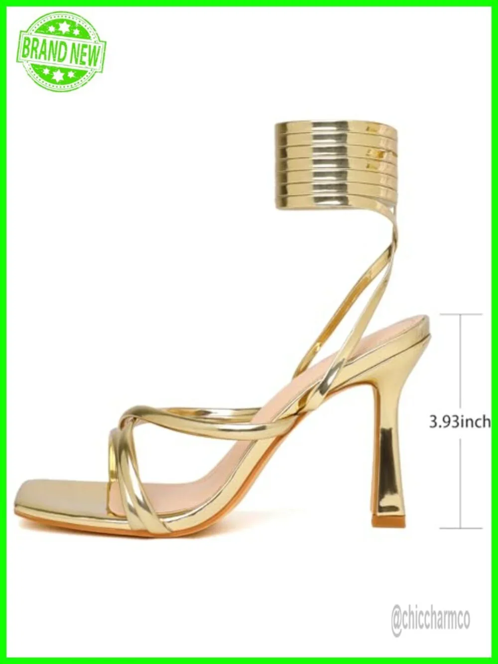 Strappy Lace Up Square Open Toe Heeled Sandals Faux Leather